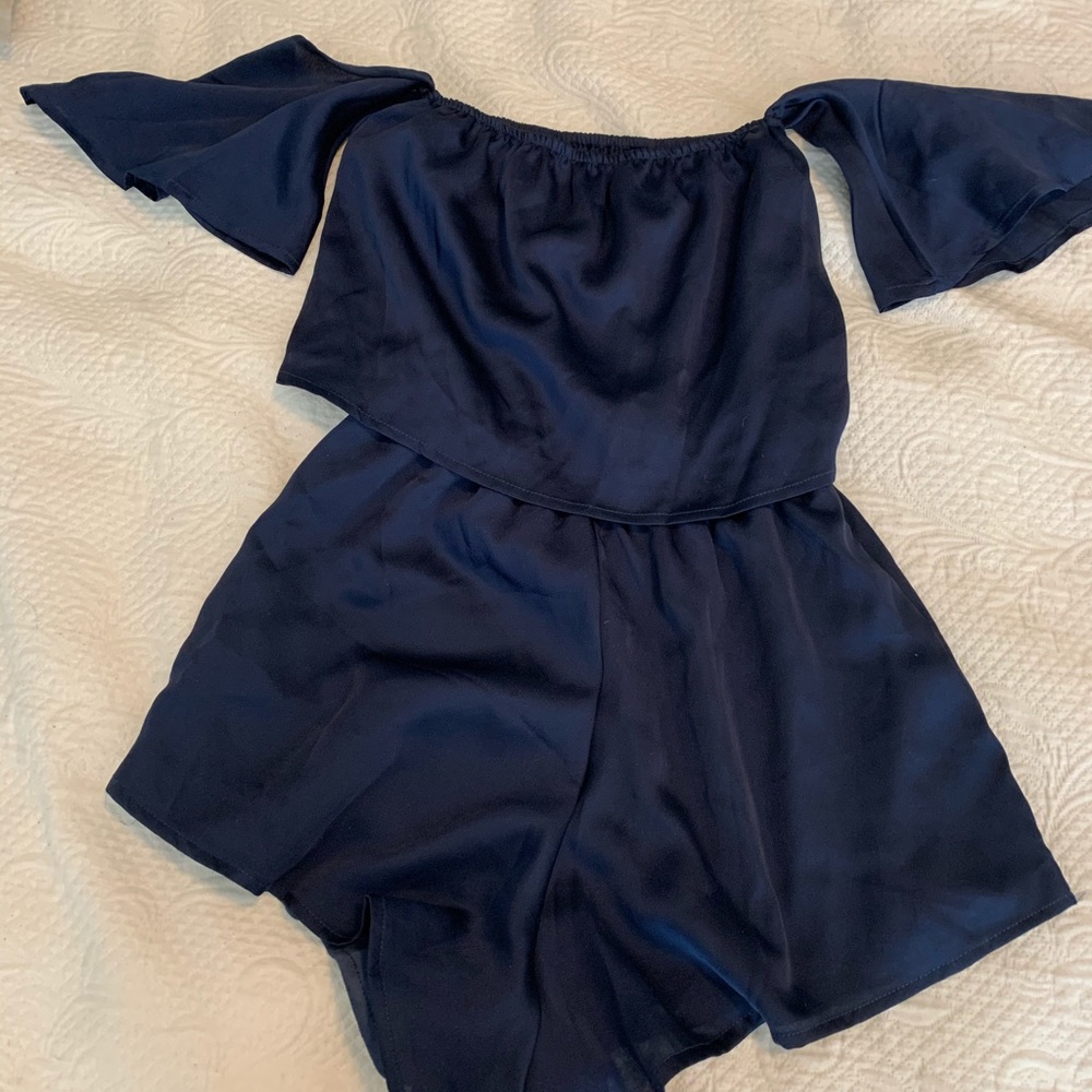 Off the shoulder navy blue romper